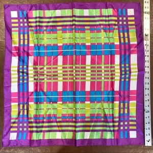 Vintage 1970’s Geometric-plaid print Bright silk scarf!